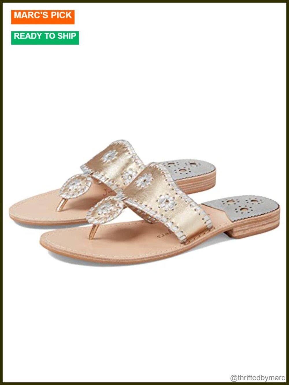 Leather Single Strap Flat Sandals Slip On Round Toe Comfortable Walking Metallic